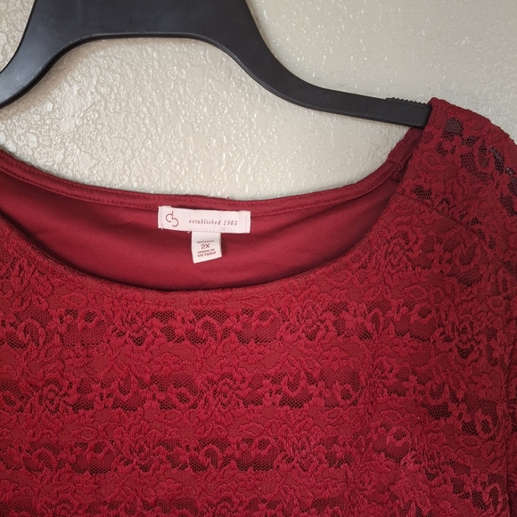 2X Lace Knit Button Back 3/4 Sleeve Scoop Neck Top - Picture 2 of 6